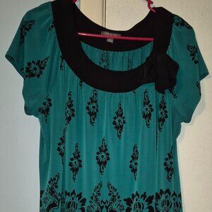 Apt. 9 Green & Black Floral SS Top Polyester Spandex Women's Size XL NWOT!!